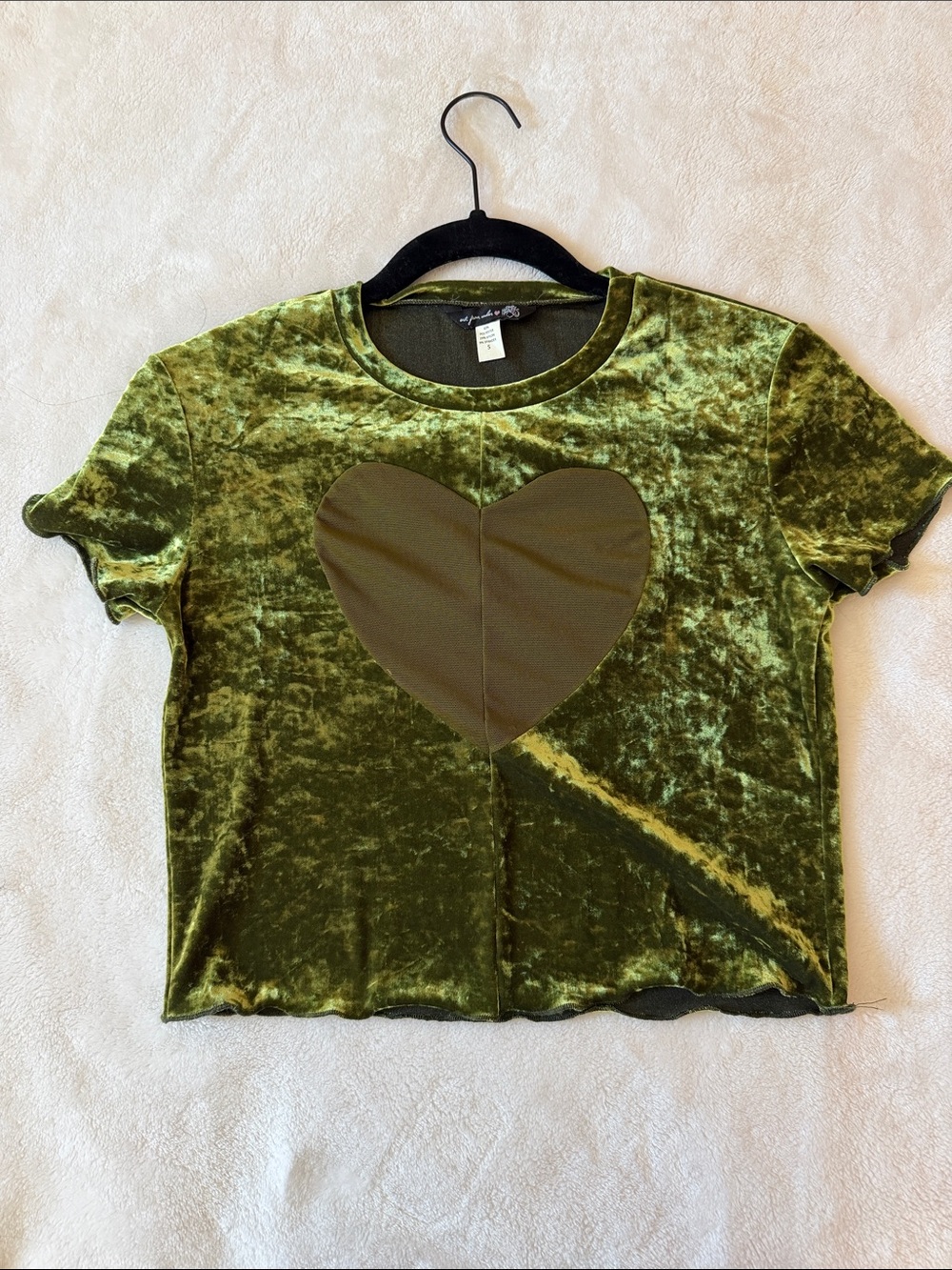 Only Hearts Olive Velvet Tee with Heart Detail